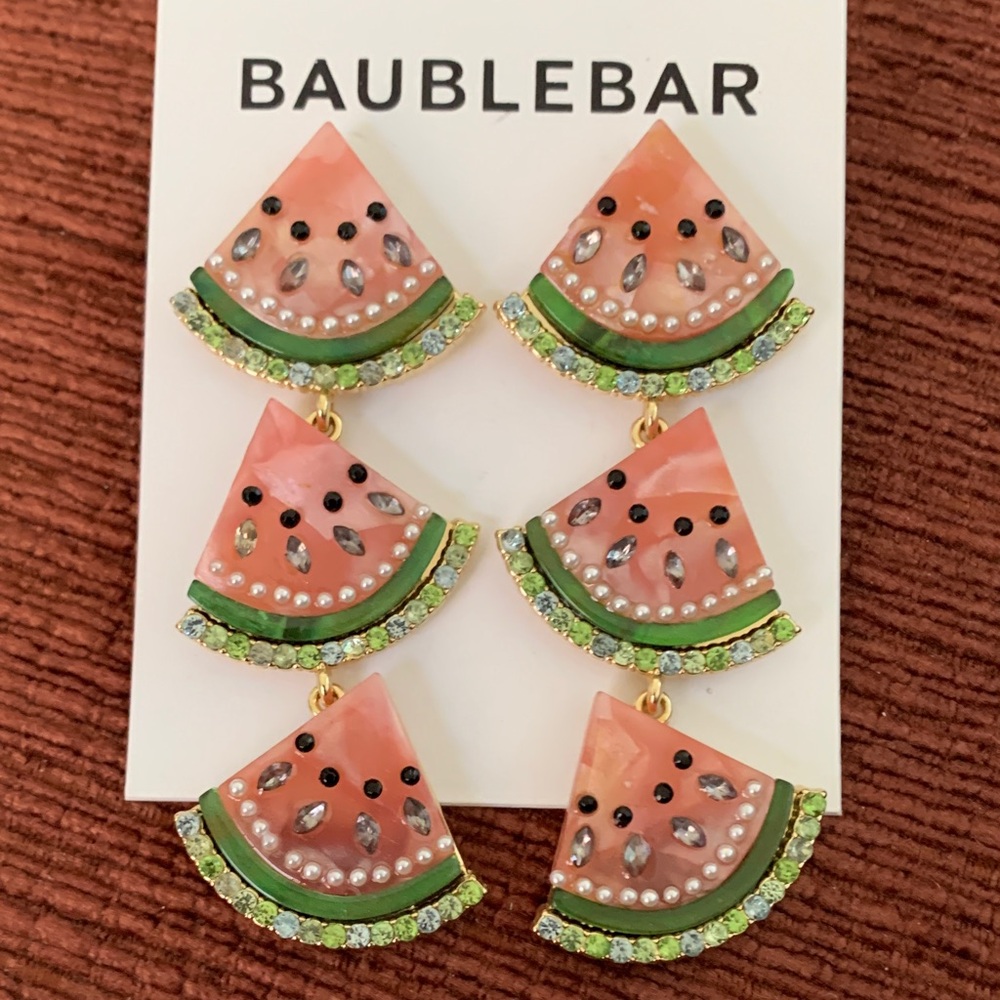 BaubleBar Watermelon Earrings - Pink and Green